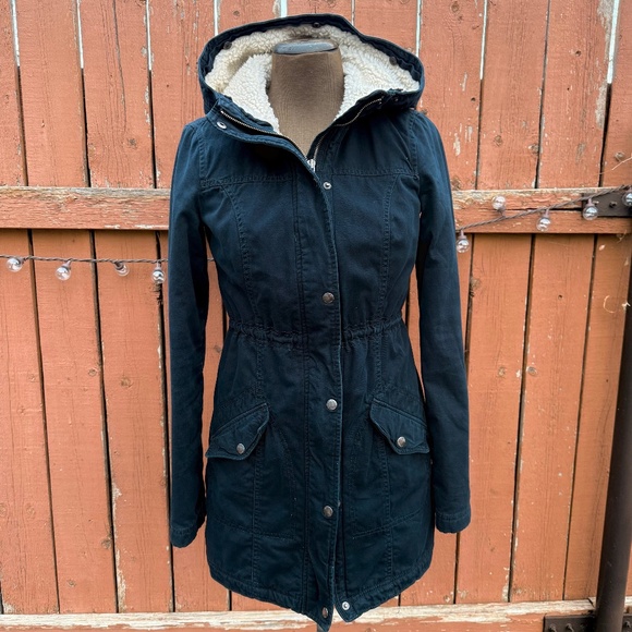 Y2K Hollister Navy Parka-Style Sherpa Lined Jacket - Picture 1 of 12